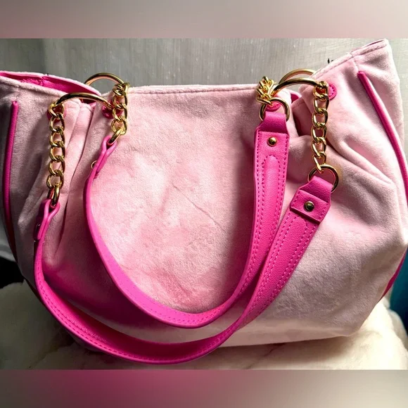 NEW Juicy Couture Juicy Kingdom Pink Velour Tote - Picture 5 of 9